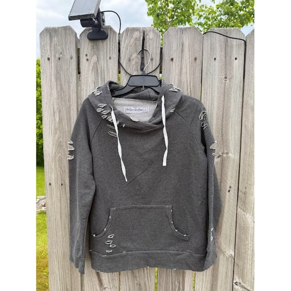 Chelsea DeBoer Lily and Lottie Charcoal Gray Distressed Hoodie Small